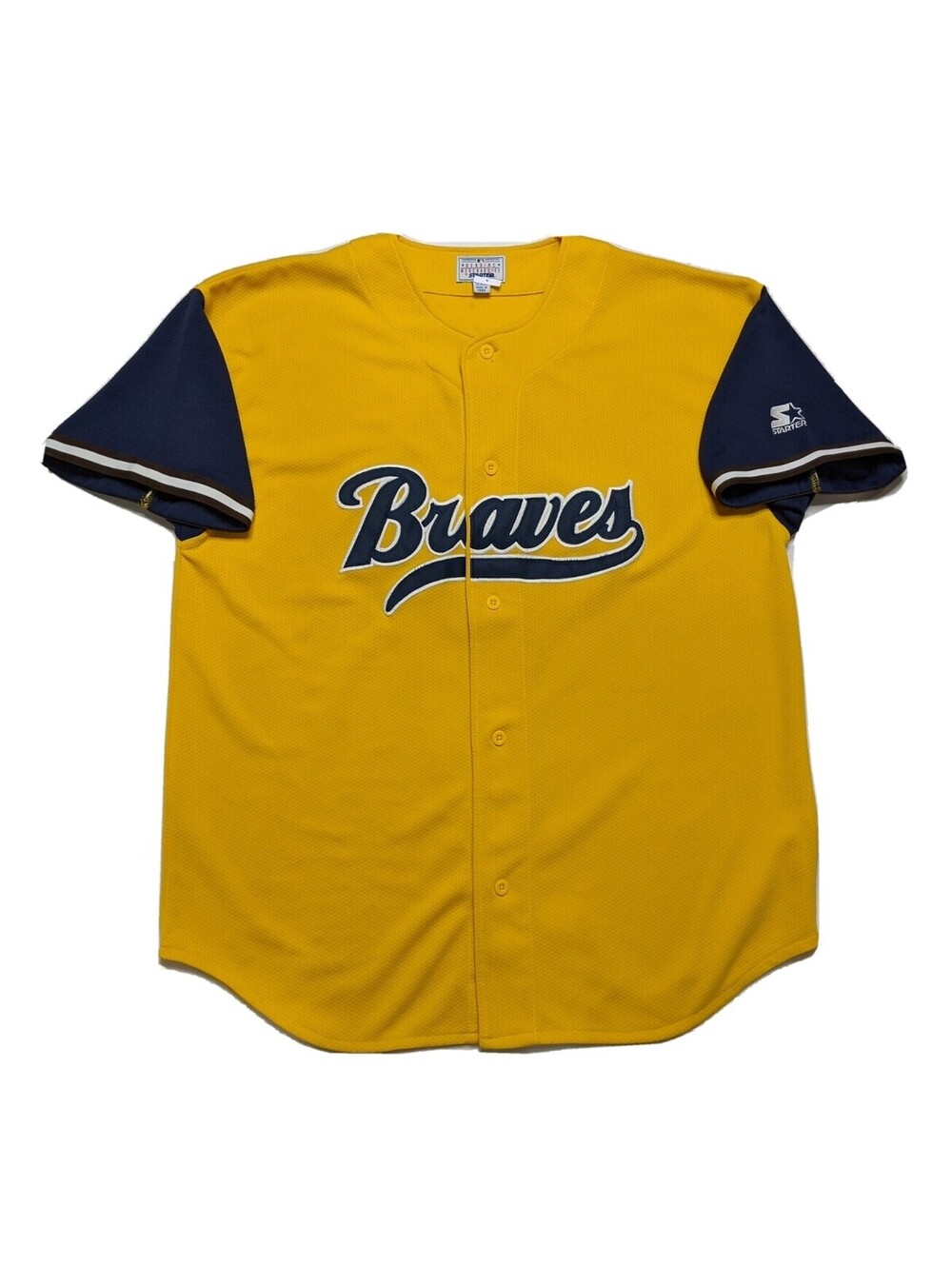 VINTAGE ATLANTA BRAVES STARTER JERSEY ALTERNATE MUSTARD YELLOW THROWBACK MEN XXL